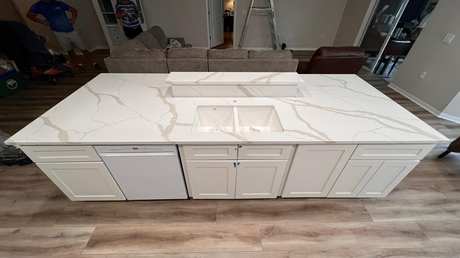 Large Calacatta quartz island installation