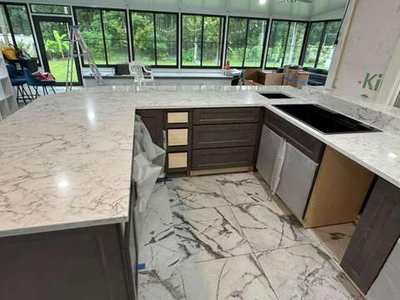 Full kitchen countertop installation in progress