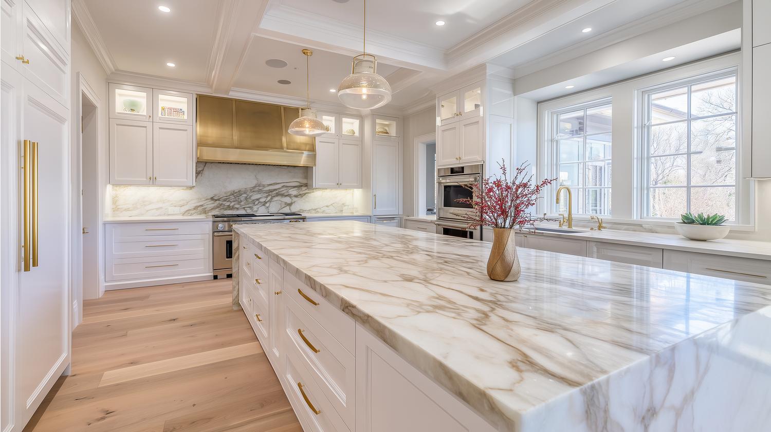 Kitchen countertop in granite and quartz
